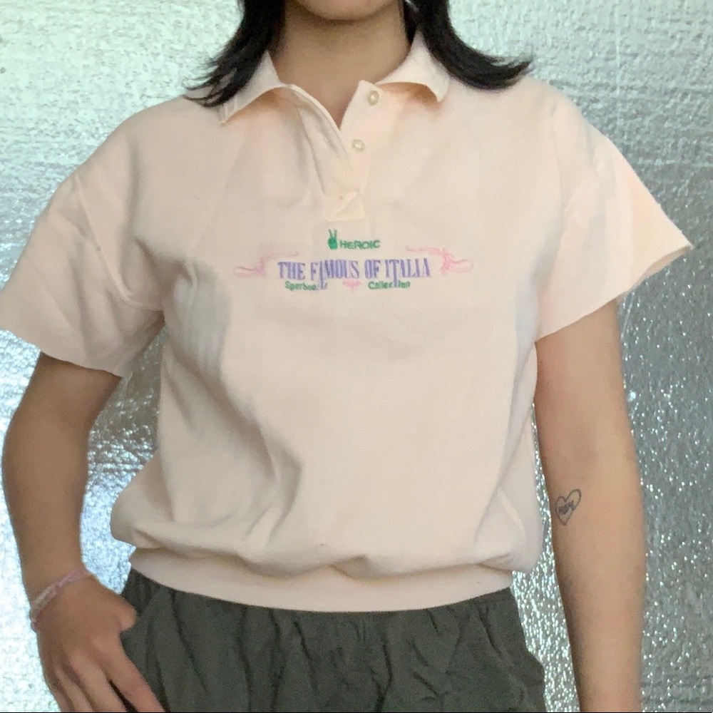 Vtg 90s pastel pink preppy varsity sweater